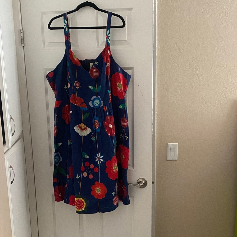 Modcloth Navy Dress with red and Yellow Accents